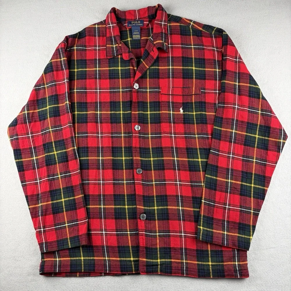 Polo Ralph Lauren Pajama Top Red Tartan Plaid Cotton Sleepwear Men's Large